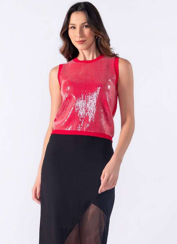 Lamis - Blusa Colete Tricot Paete Vermelho 2