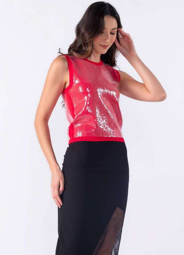 Lamis - Blusa Colete Tricot Paete Vermelho 3