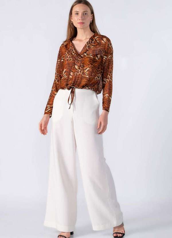 Lamis - Blusa com Cordao Regulavel na Cintura Marrom 2