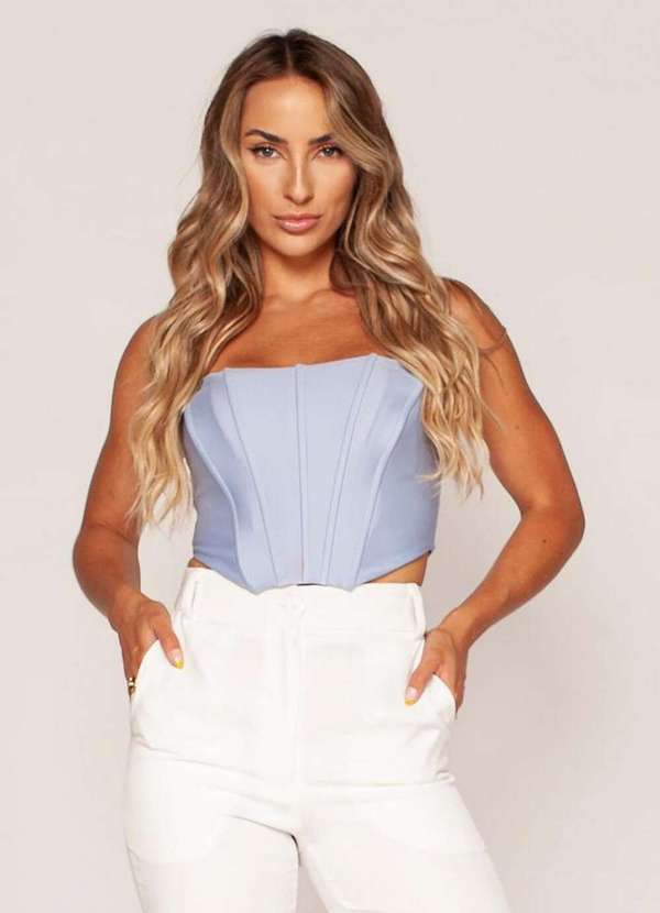 Lamis - Blusa Corselet Decote Coracao Azul