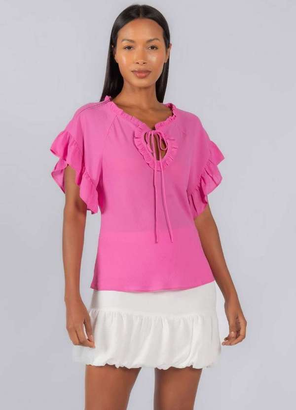 Lamis - Blusa Crepe Detalhe em Babados Rosa