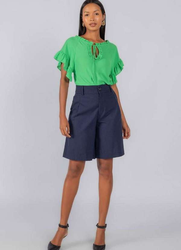 Lamis - Blusa Crepe Detalhe em Babados Verde