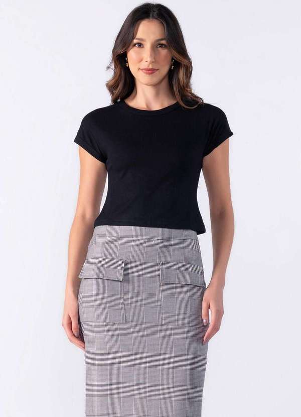 Lamis - Blusa Cropped Basica Canelada Preto