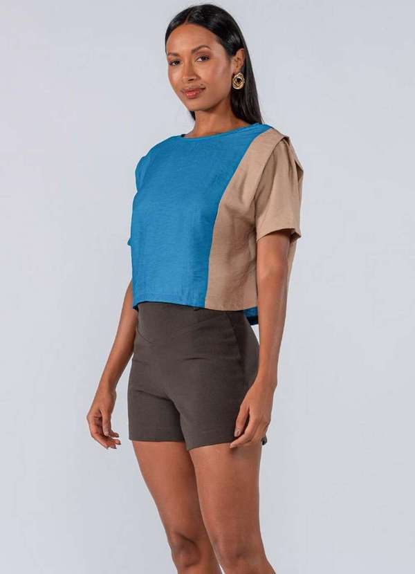 Lamis - Blusa Cropped Bicolor Viscose Ampla Azul 3