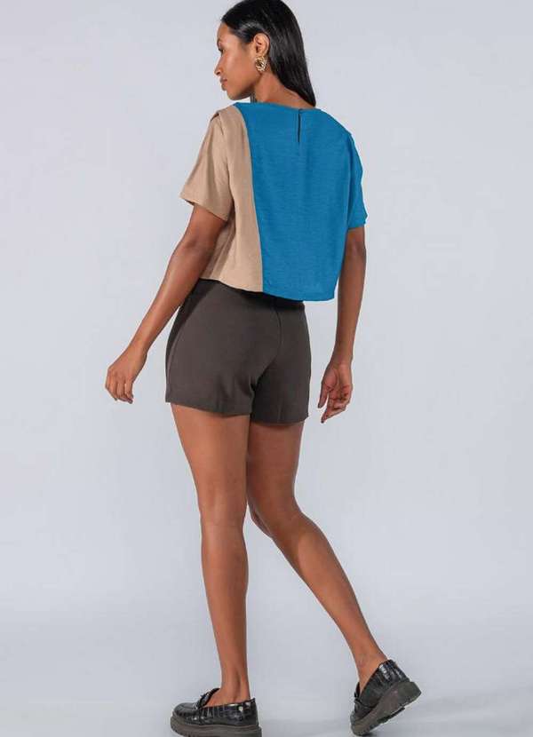 Lamis - Blusa Cropped Bicolor Viscose Ampla Azul 4