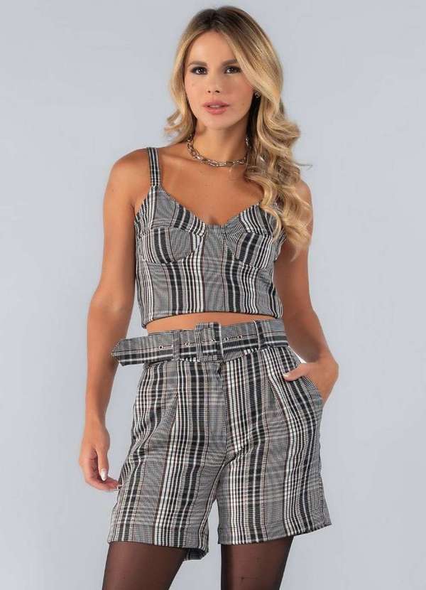 Lamis - Blusa Cropped Bustier Listrado Costas em Lastex Preto 2