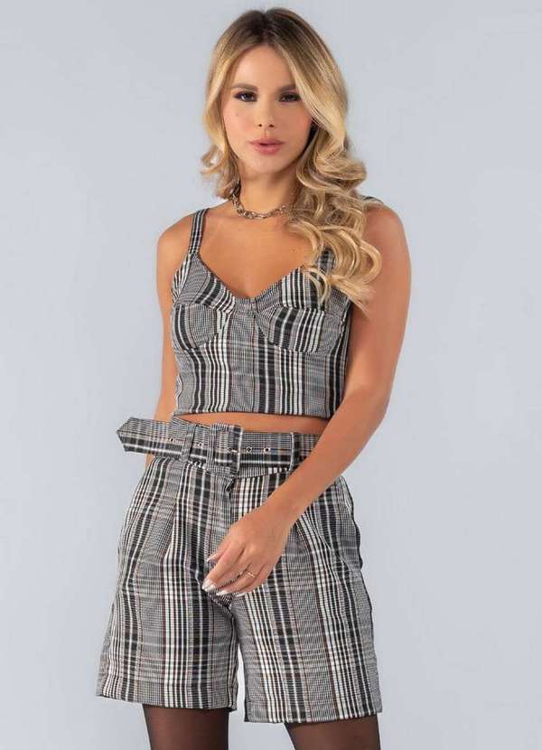 Lamis - Blusa Cropped Bustier Listrado Costas em Lastex Preto 3