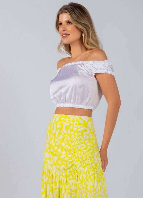 Lamis - Blusa Cropped Cetim Ciganinha Branco