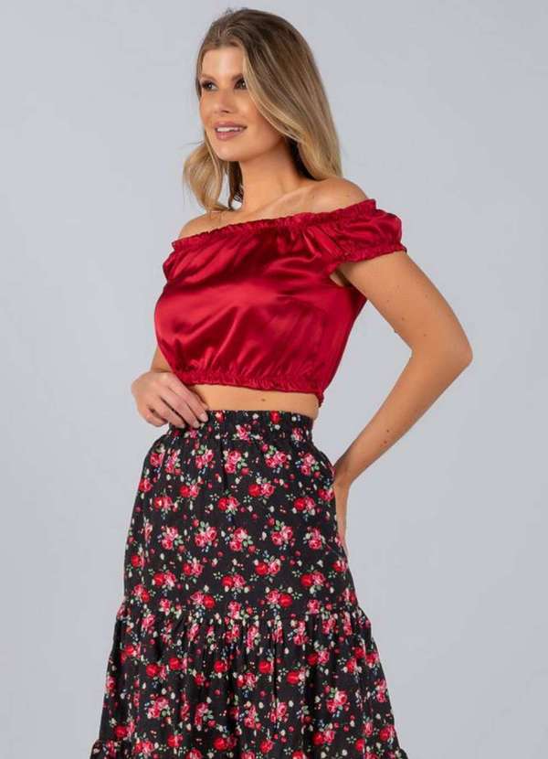 Lamis - Blusa Cropped Cetim Ciganinha Vinho 2