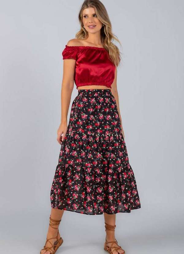 Lamis - Blusa Cropped Cetim Ciganinha Vinho 3