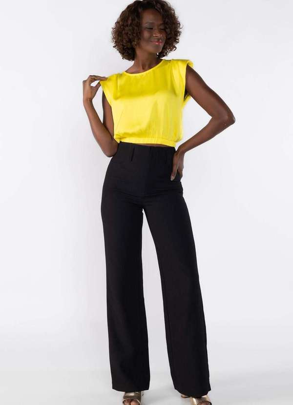 Lamis - Blusa Cropped com Ombreiras e Elastico na Barra Amarelo 2