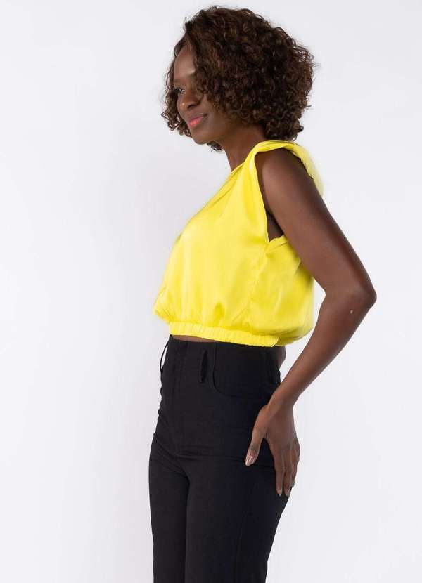 Lamis - Blusa Cropped com Ombreiras e Elastico na Barra Amarelo 3