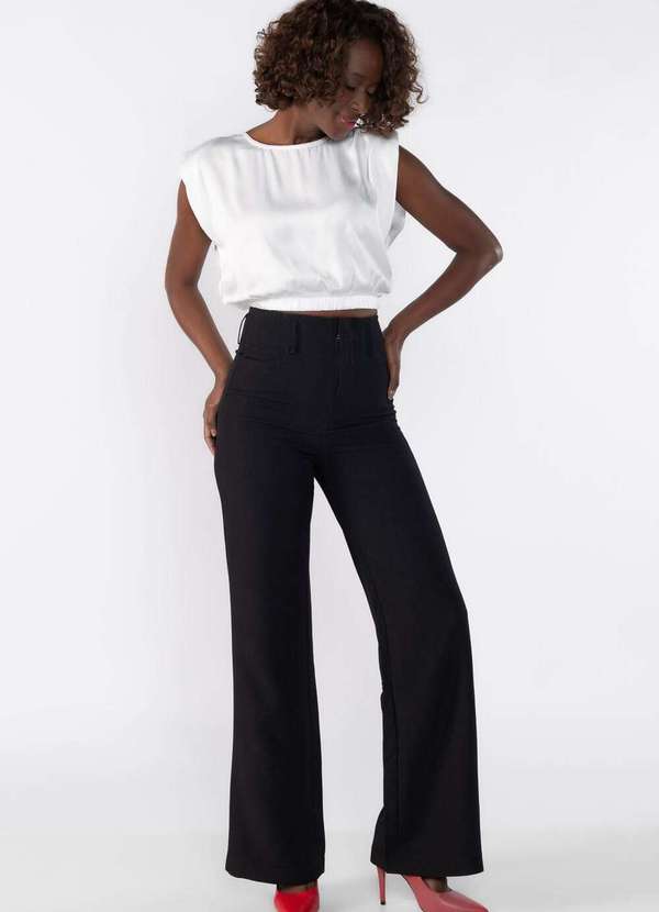 Lamis - Blusa Cropped com Ombreiras e Elastico na Barra Branco 2