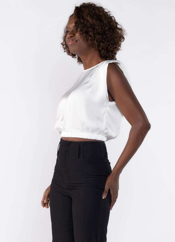 Lamis - Blusa Cropped com Ombreiras e Elastico na Barra Branco 3