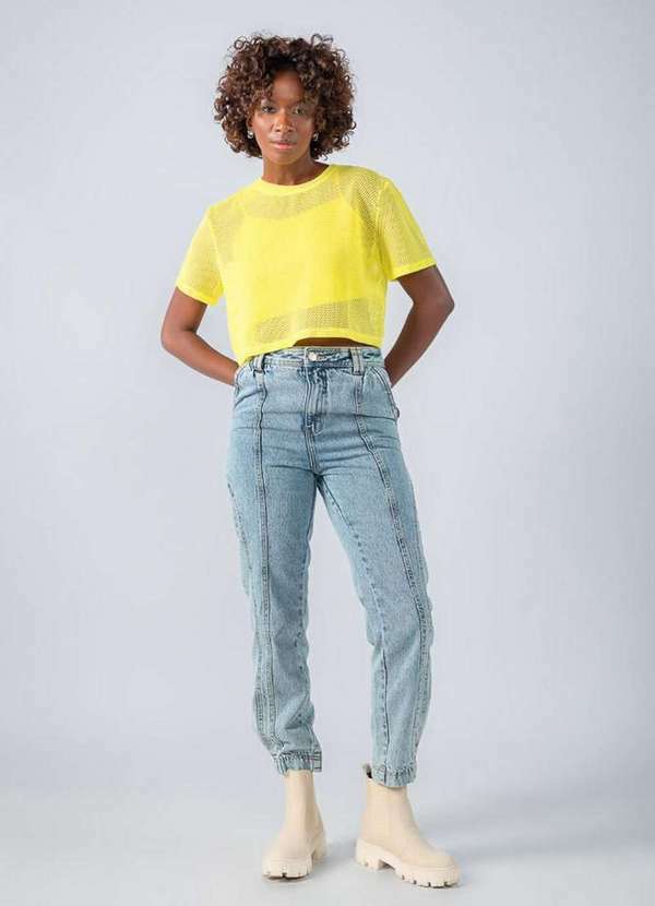 Lamis - Blusa Cropped de Tela com Regata Amarelo