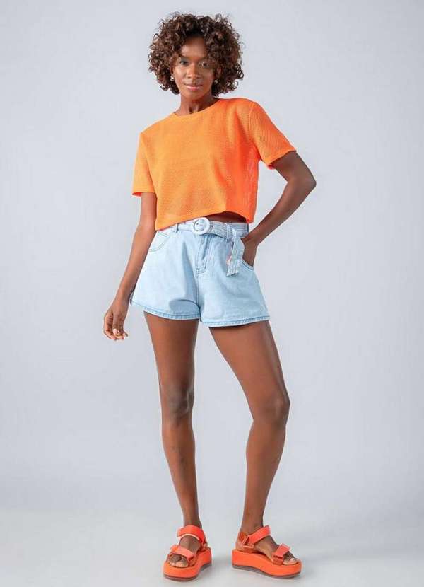 Lamis - Blusa Cropped de Tela com Regata Laranja
