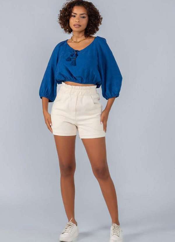 Lamis - Blusa Cropped em Viscose Detalhe Elastico Cintura Azul