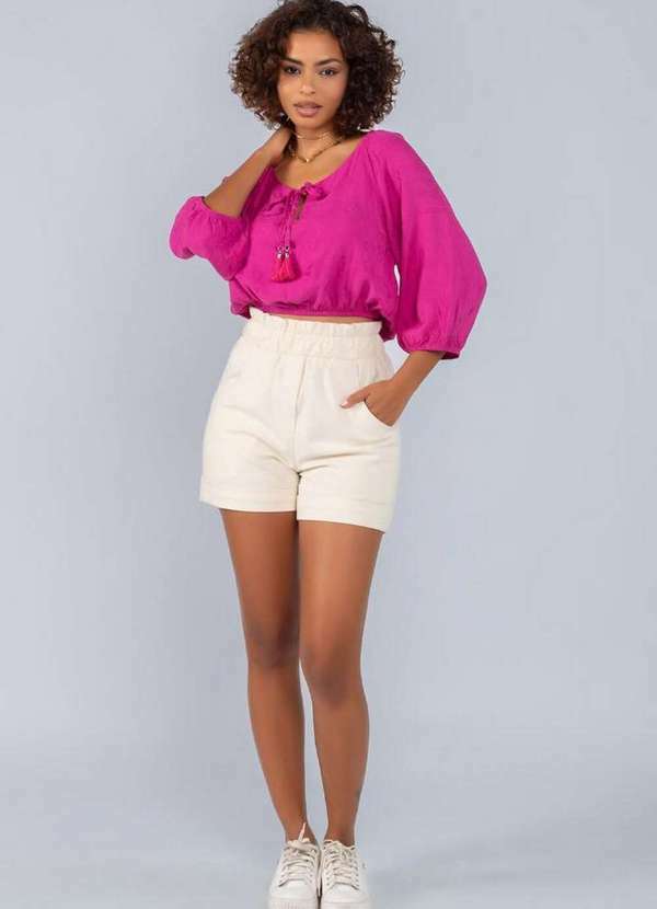 Lamis - Blusa Cropped em Viscose Detalhe Elastico Cintura Rosa Fucsia