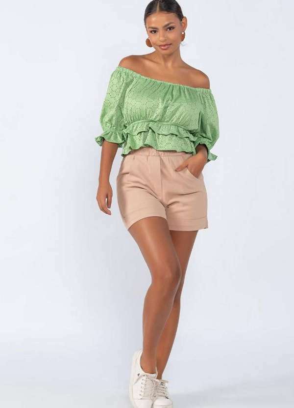 Lamis - Blusa Cropped Malha Babados Ciganinha Verde