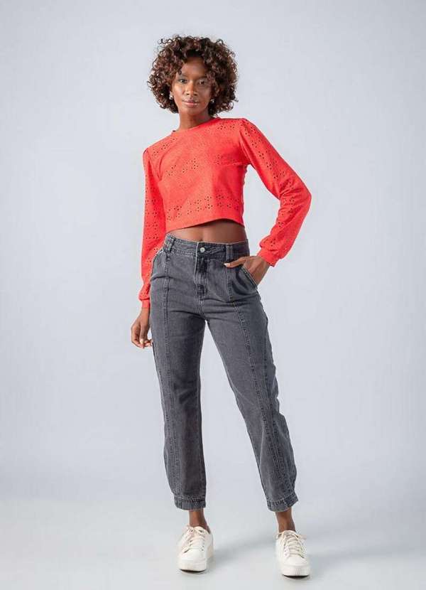 Lamis - Blusa Cropped Malha Laise Manga Longa Vermelho