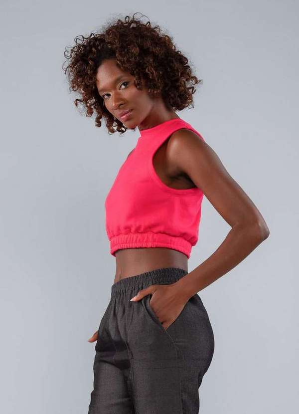 Lamis - Blusa Cropped Moletinho com Elastico Pink 3