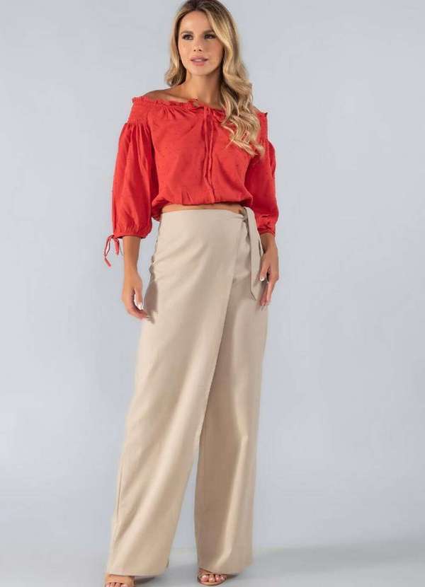 Lamis - Blusa Cropped Ombro a Ombro Viscose Vermelho