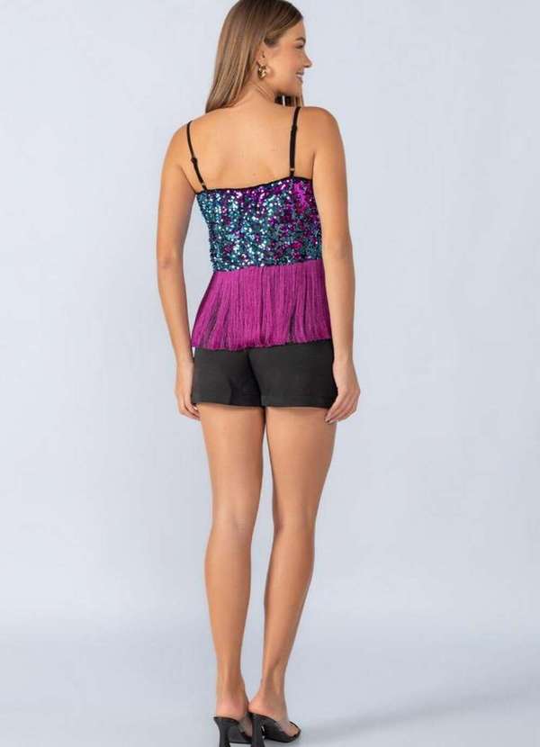 Lamis - Blusa Cropped Paete Color com Franja Lilas