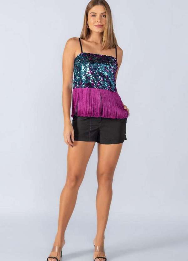 Lamis - Blusa Cropped Paete Color com Franja Lilas 4