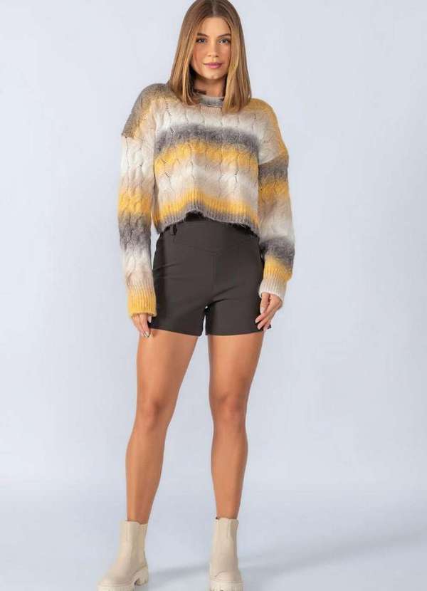 Lamis - Blusa Cropped Tricot Tiedye Amarelo
