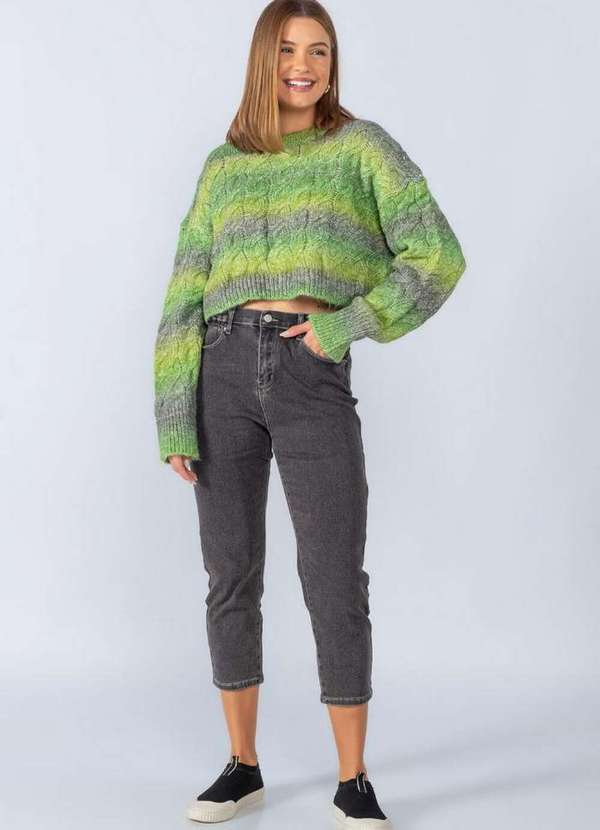 Lamis - Blusa Cropped Tricot Tiedye Verde
