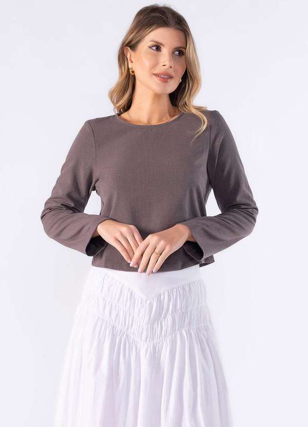 Lamis - Blusa Curta com Botao Forrado Marrom 2