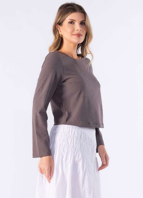 Lamis - Blusa Curta com Botao Forrado Marrom 3