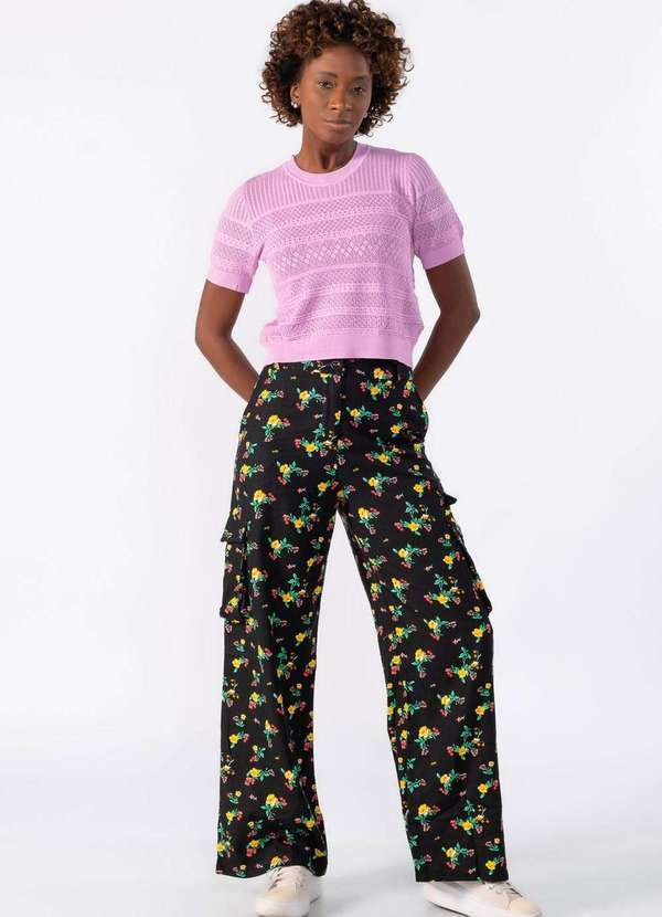 Lamis - Blusa Curta de Tricot Trabalhado Lilas