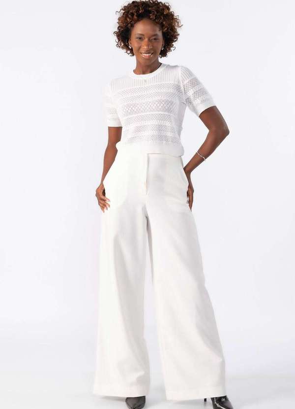 Lamis - Blusa Curta de Tricot Trabalhado Branco