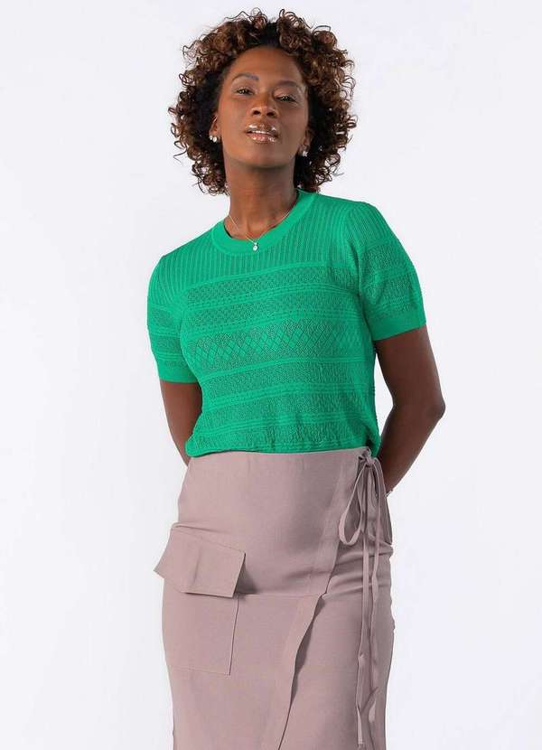 Lamis - Blusa Curta de Tricot Trabalhado Verde