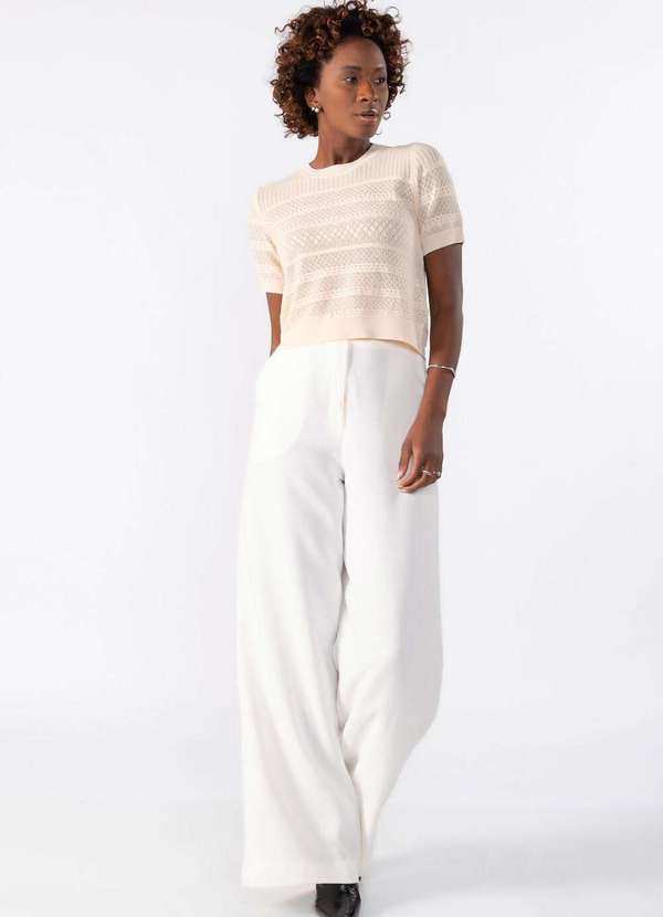 Lamis - Blusa Curta de Tricot Trabalhado Bege 2