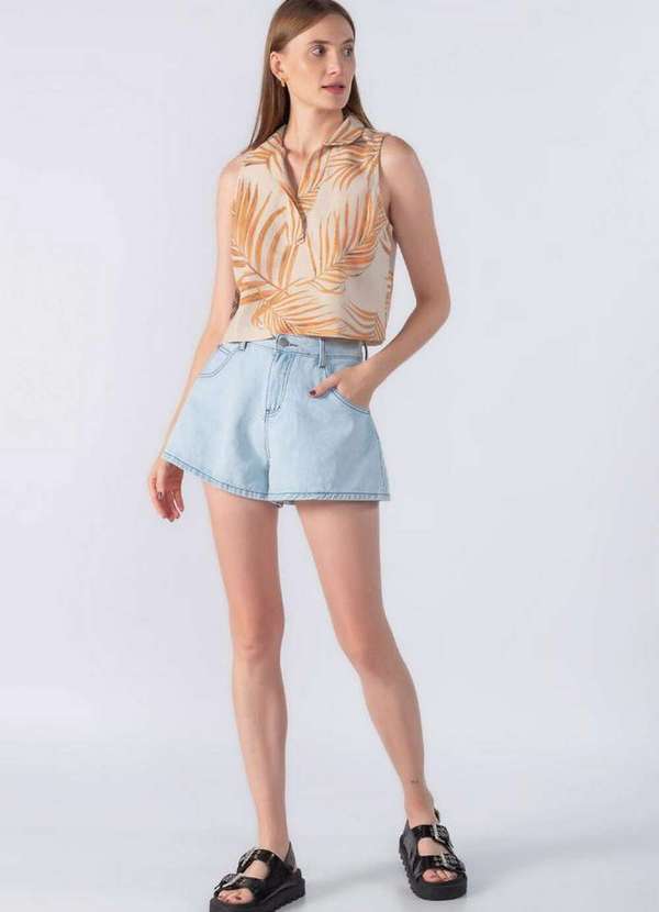 Lamis - Blusa Curta Estampada com Gola Laranja 2