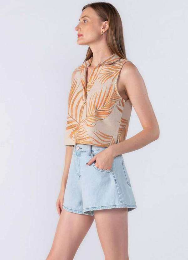 Lamis - Blusa Curta Estampada com Gola Laranja 3