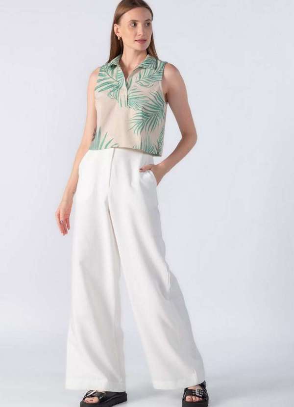 Lamis - Blusa Curta Estampada com Gola Verde 2