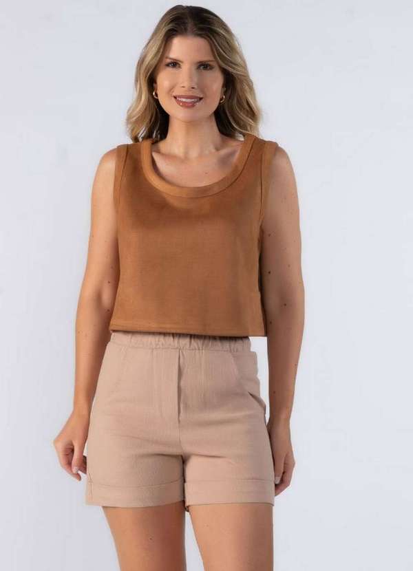 Lamis - Blusa Curta Regata Suede Marrom
