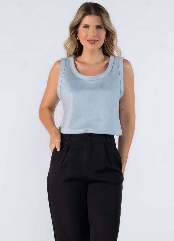 Lamis - Blusa Curta Regata Suede Azul