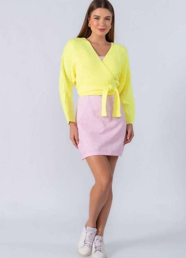 Lamis - Blusa Curta Tricot com Amarracao Amarelo Neon