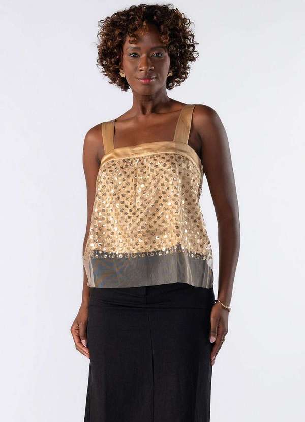 Lamis - Blusa de Alça Bordado com Paete Caqui