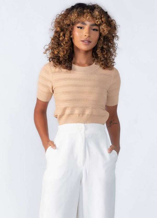 Lamis - Blusa de Manga Fios de Lurex Bege