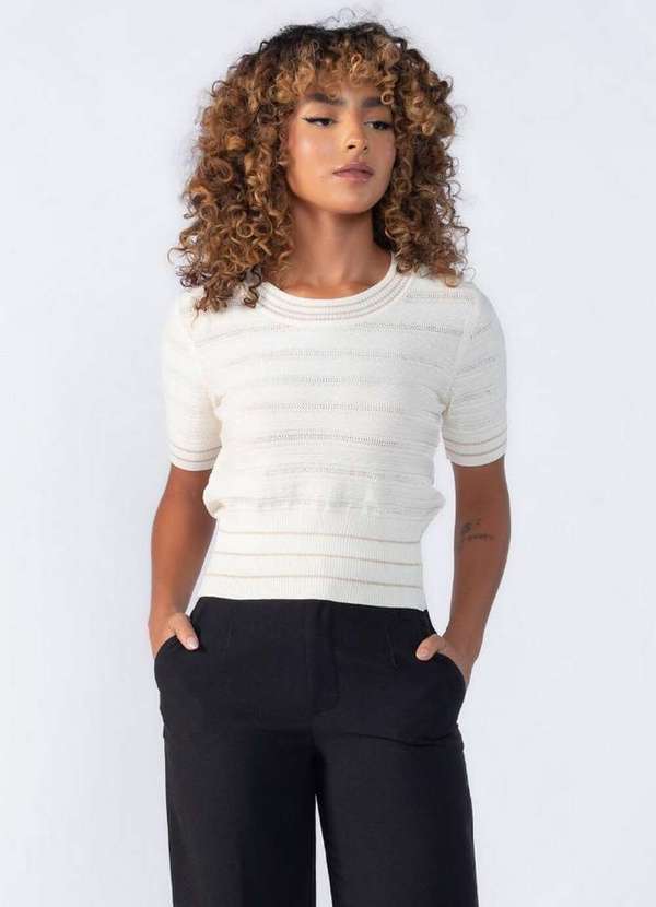 Lamis - Blusa de Manga Fios de Lurex Creme