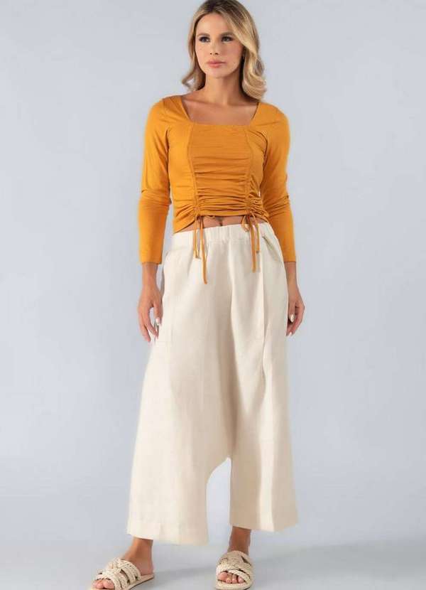 Lamis - Blusa Decote Quadrado Cordoes Frontal Mostarda