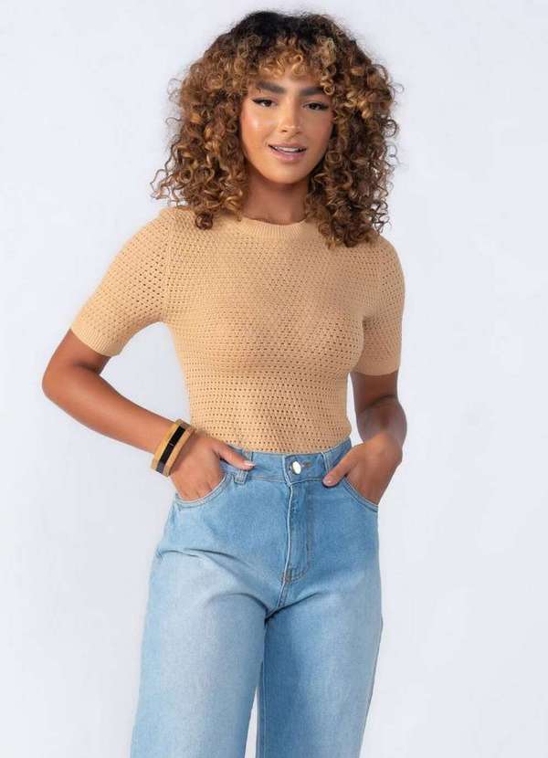 Lamis - Blusa Detalhe Furinhos Caqui