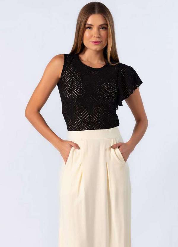 Lamis - Blusa Detalhe Laise com Babado na Manga Preto 2