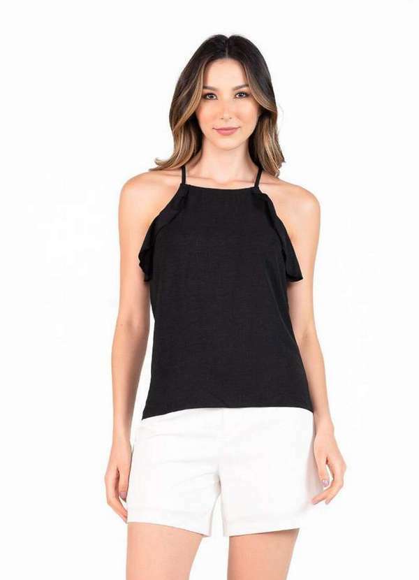 Lamis - Blusa em Algodao com Babado Decote Fechado Preto