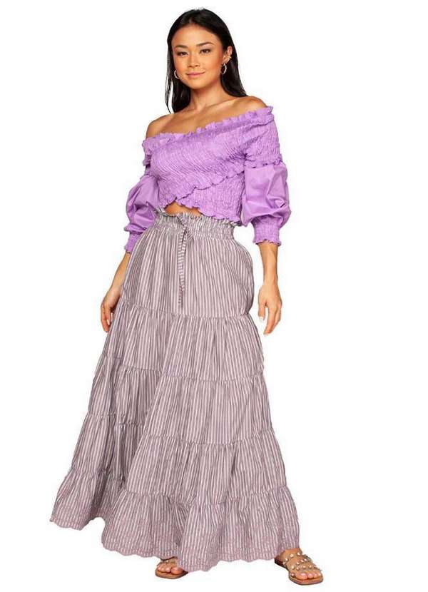 Lamis - Blusa em Algodao Lastex Manga Bufante Lilas